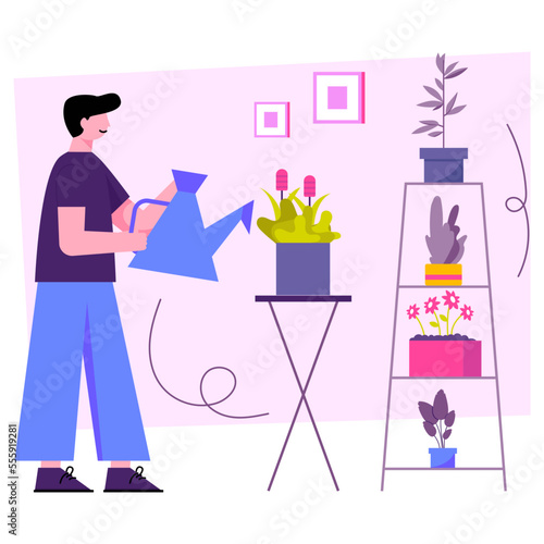 Editable design illustration of watering plant 