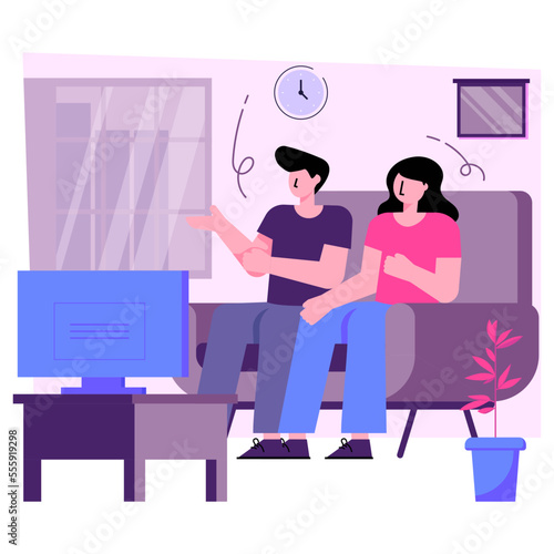 Modern design illustration of watching tv