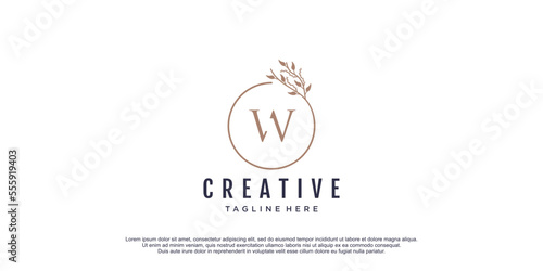 Initial logo w with floral design icon vector illustration