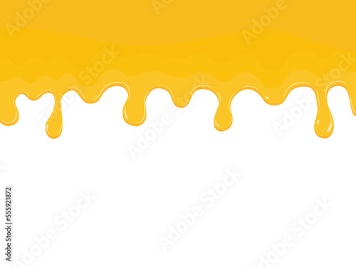 Dripping honey flows down the frame. Bee honey melting. Maple syrup, liquid caramel wave border, dripping, flowing down, leaking. vector illustration