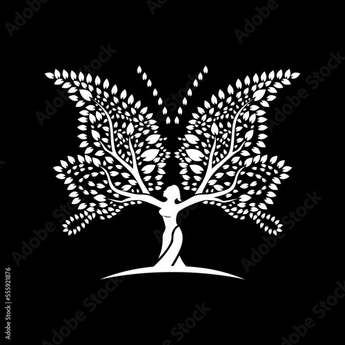 abstract art leaf, plant, people, butterfly logo vector design in black and white colors