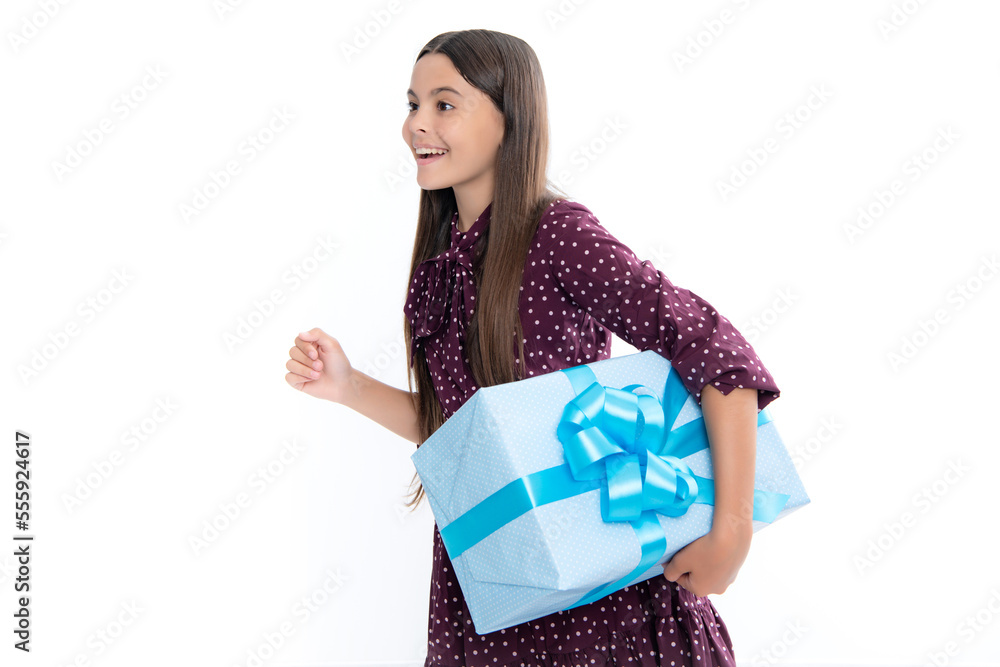Teenager girl with present gift. Greeting and gifting. Teenager girl with present gift. Greeting and gifting.