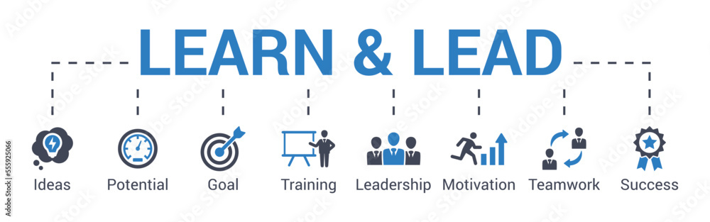 Learn and lead concept vector illustration with keywords and icons