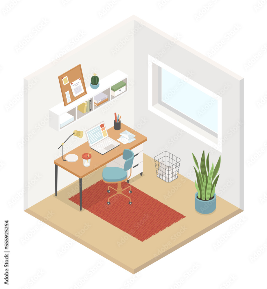 Home office room - modern vector colorful isometric illustration