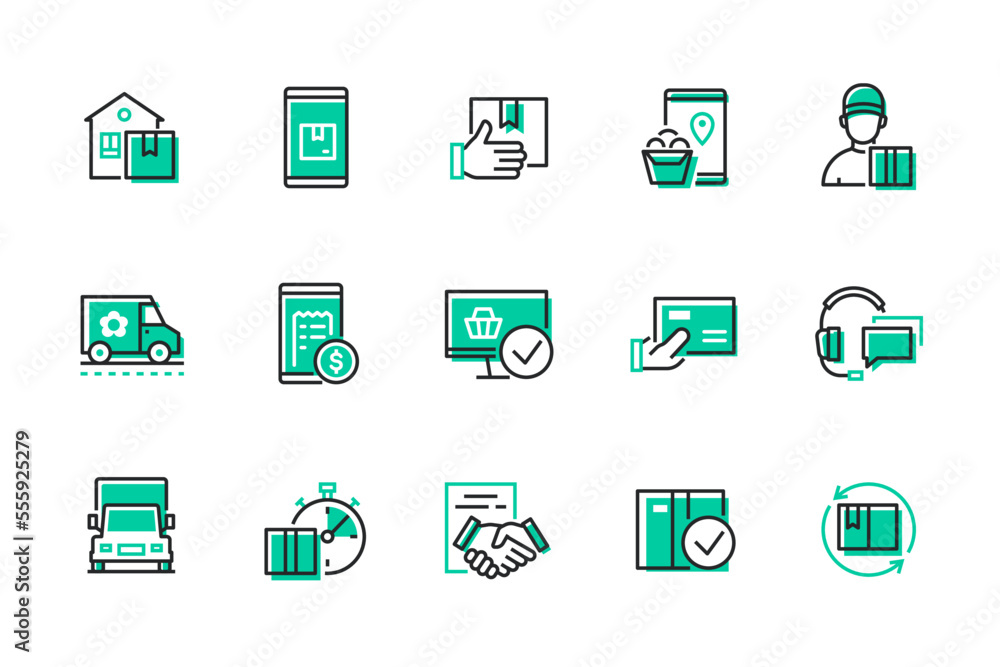 Goods delivery - set of line design style icons