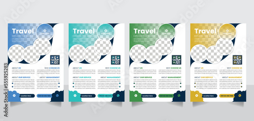 Modern A4 size travel agency business flyer leaflet poster banner template vector design