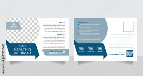 Professional green blue health medical business postcard design vector