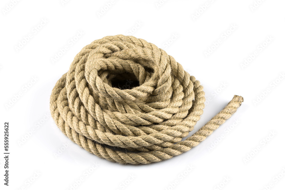 Twisted thick rope on white Stock Photo
