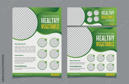 Set of Flyer Instagram Post and Facebook Cover template for Grocery Shop, Banner Template Design for vegetable shop, square post and cover banner vector eps 10
