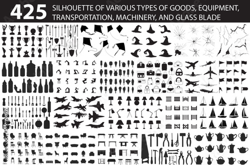 objects, equipment, tool silhouette set