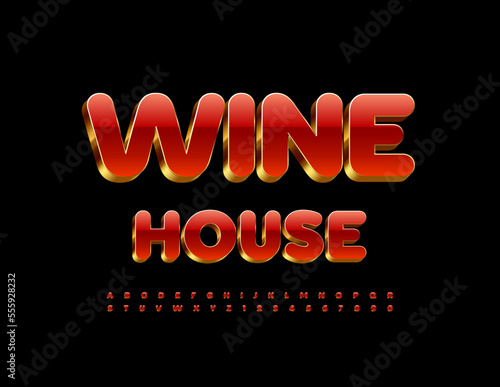 Vector chic poster Wine House. Red and Gold luxury Font. Modern Alphabet Letters and Numbers
