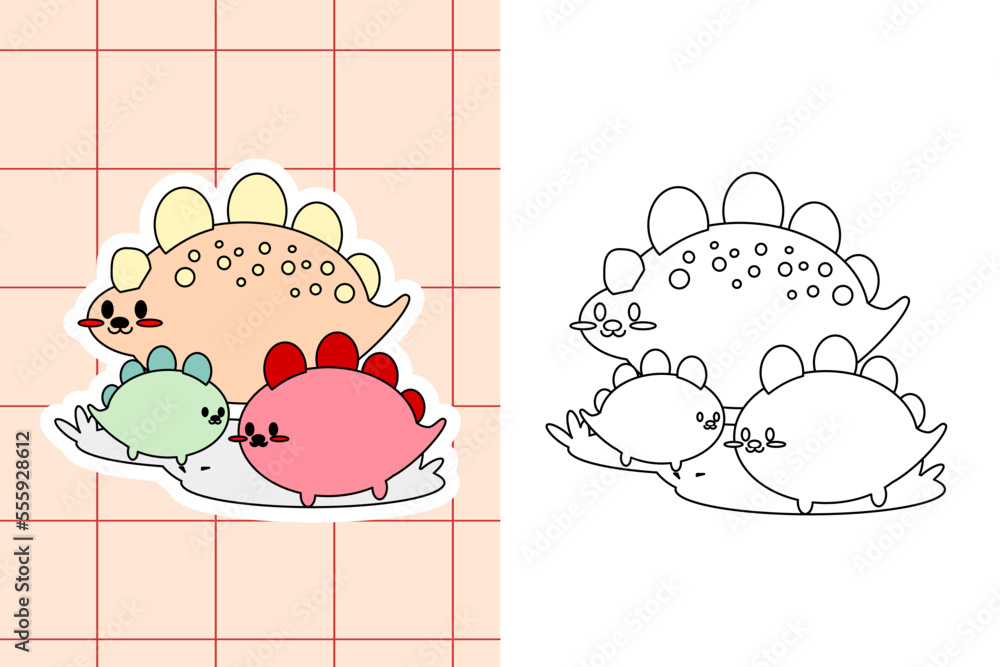 dinosaur colouring page and sticker for toddler Stock Vector | Adobe Stock