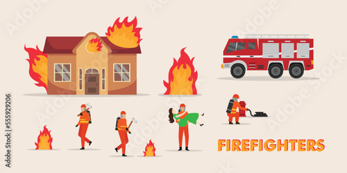 Fireman put out house on fire 2d vector illustration concept for banner, website, illustration, landing page, flyer, etc.