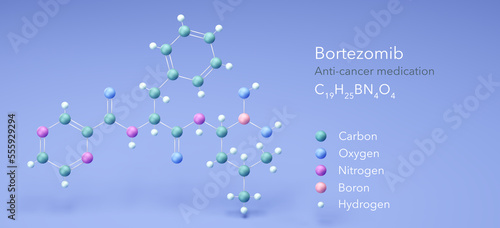 bortezomib molecular structures, anti-cancer drug 3d model, Structural Chemical Formula and Atoms with Color Coding photo