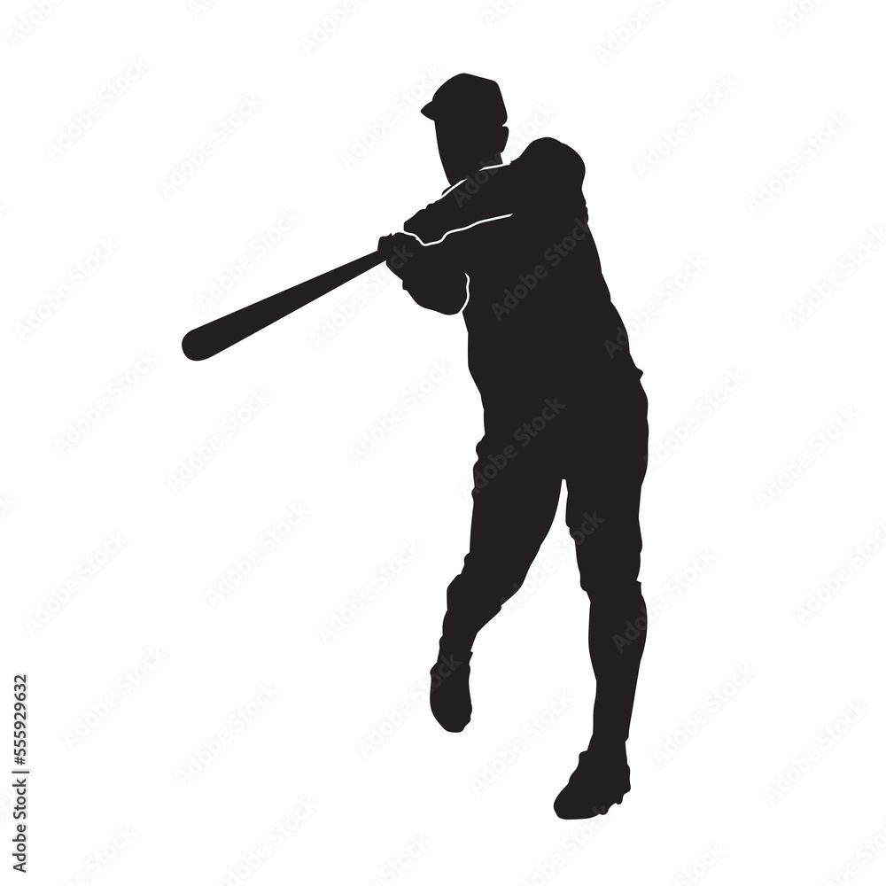 Baseball player with his bat. isolated vector black silhouette.