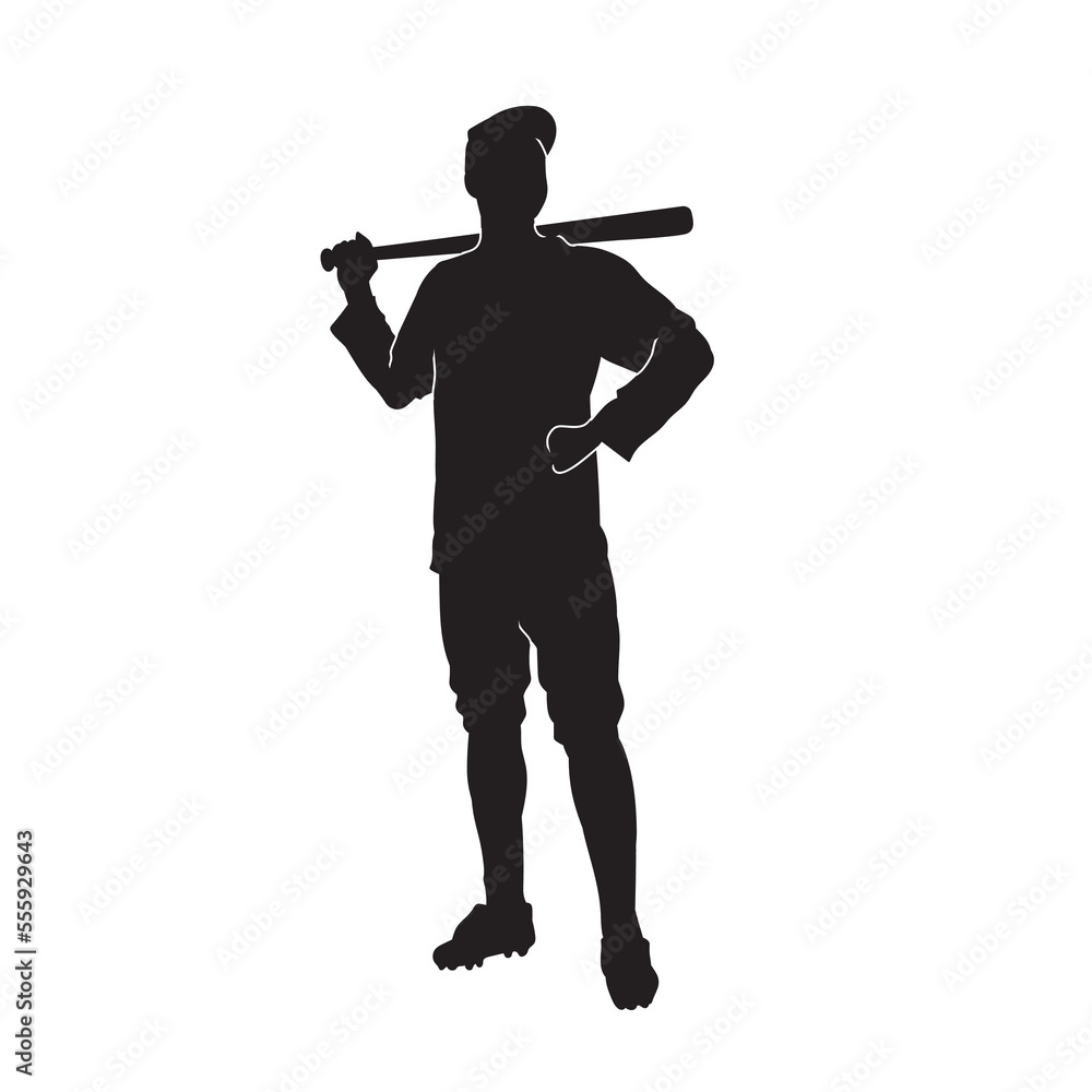 Baseball player with his bat. isolated vector black silhouette. Baseball player with his bat. isolated vector black silhouette.