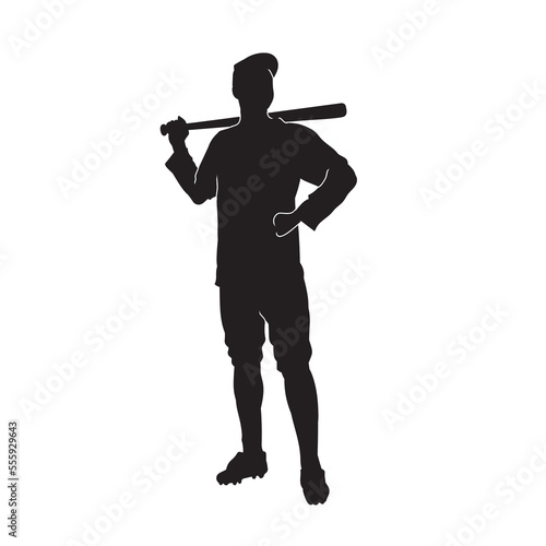 Baseball player with his bat. isolated vector black silhouette.
