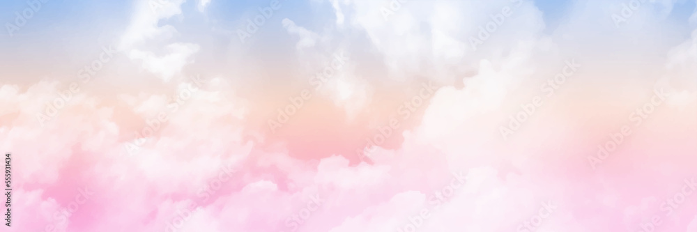 Panorama Clear blue,pink,purple sky and white cloud detail with copy space. Sky Landscape Background. Summer heaven with colorful clearing sky. Vector illustration. Sky clouds background.