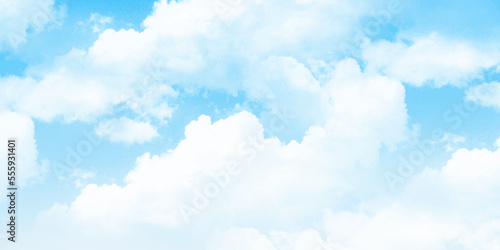 Light blue sky and white clouds. On a clear sky, floating clouds. clear blue sky with plain white cloud with space for text background.