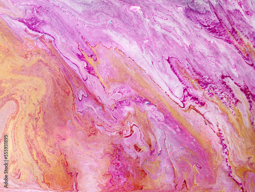 Ebru art marble design background. Abstract background.  liquid acrylic fluid art close up Stylish combination of luxury. Contemporary pink gold art marble liquid texture