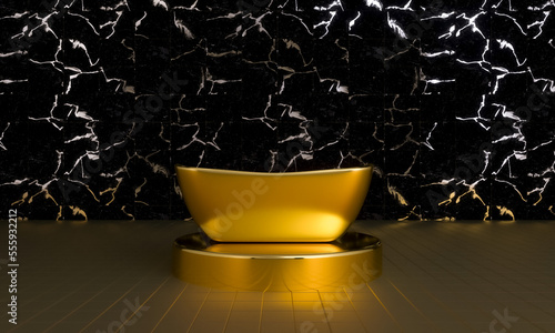 Gold bath in gold interior 3D rendering