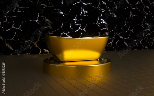 Gold bath in gold interior 3D rendering