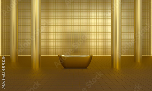 Gold bath in gold interior 3D rendering