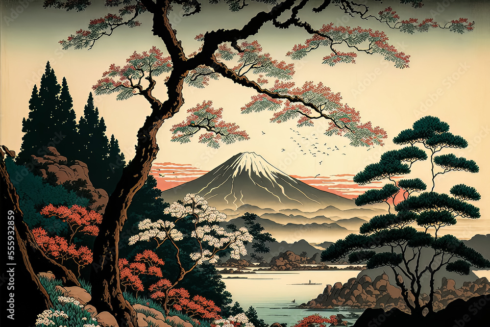 Illustrazione Stock Old japanese illustration drawing. Ukiyo-e