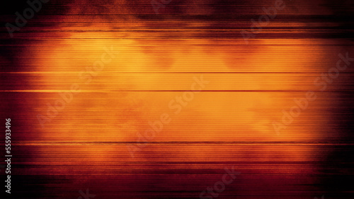 Vintage horizontal scanlines with vignette border. Retro CCTV or VHS video white noise or signal error background texture with red amber tint. Grungy distressed dystopiacore horror film backdrop 16:9.
