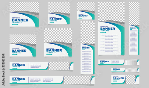 corporate web advertisement banner with some corporate colors with simple abstract shapes in blue consisting header ad social media cover footer invitaion card website header vertical and horizontal b