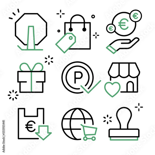 Shopping Icon Set Sale, points, rewards and stamps