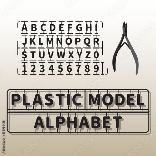 Dark plastic model style letter, including capital alphabet and numbers.