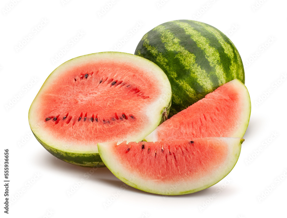sliced watermelon path isolated on white