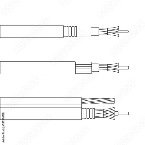 Fiber cable isolated outline set icon. Vector illustration optical fibre on white background. Vector outline icon fiber cable.