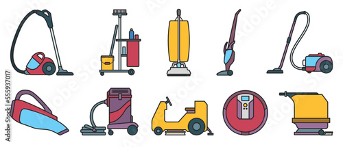 Vacuum cleaner color vector illustration on white background . Set icon vacuum cleaner for cleaning .Color vector icon hoover for cleaning carpet.