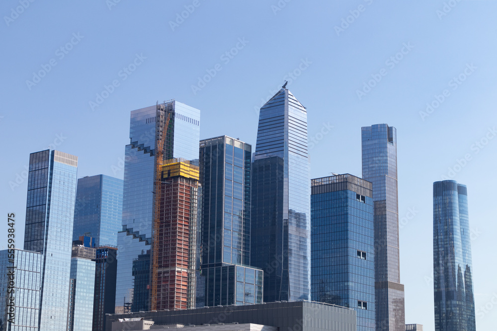Modern Skyline of Glass Skyscrapers in Hudson Yards of New York City Modern Skyline of Glass Skyscrapers in Hudson Yards of New York City