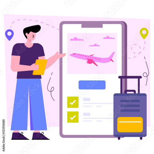 Creative design illustration of mobile flight ticket 