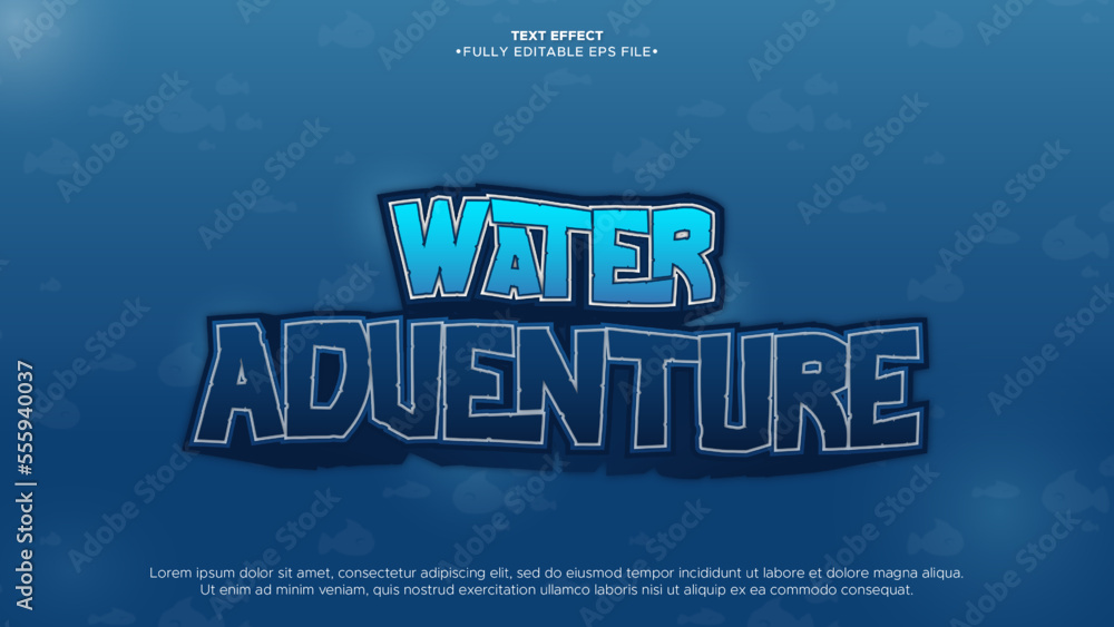 Naklejka premium Water adventure animation vector text effect. fully editable font and text
