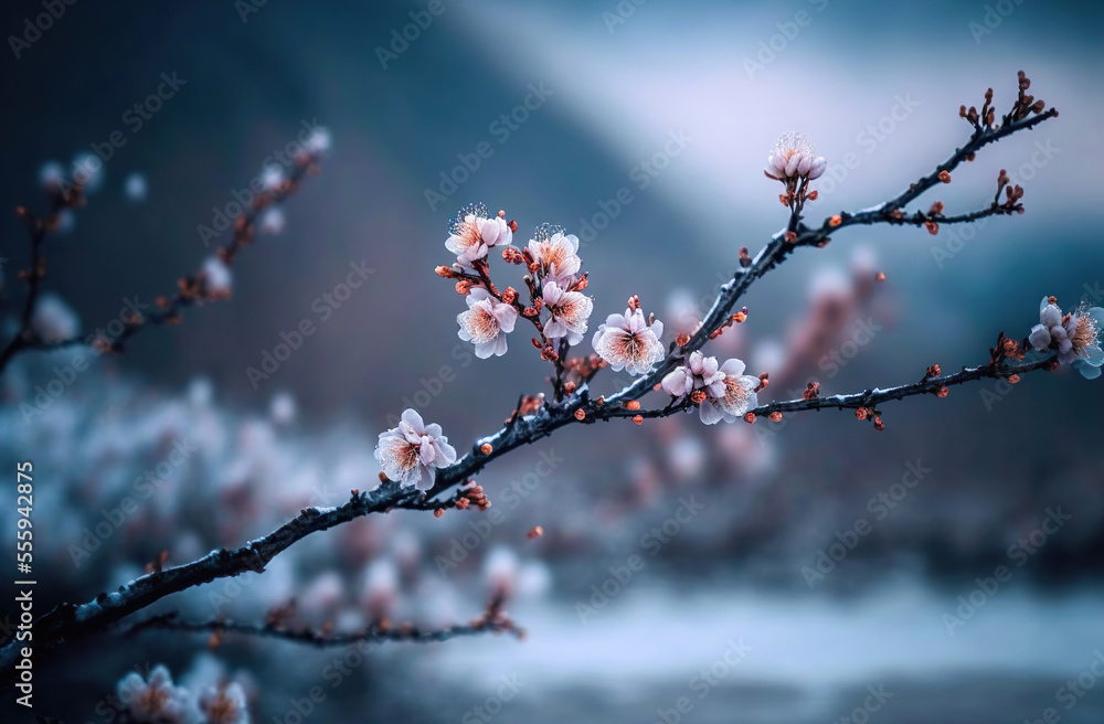 flowers in the snow,blooming tree flowers in the snow,blooming tree
