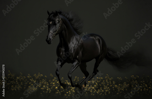 black horse running,horse on the meadow © Moon