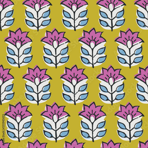 SPRIG FLORAL WITH BLOCK PRINT DETAIL SEAMLESS PATTERN IN EDITABLE VECTOR FILE