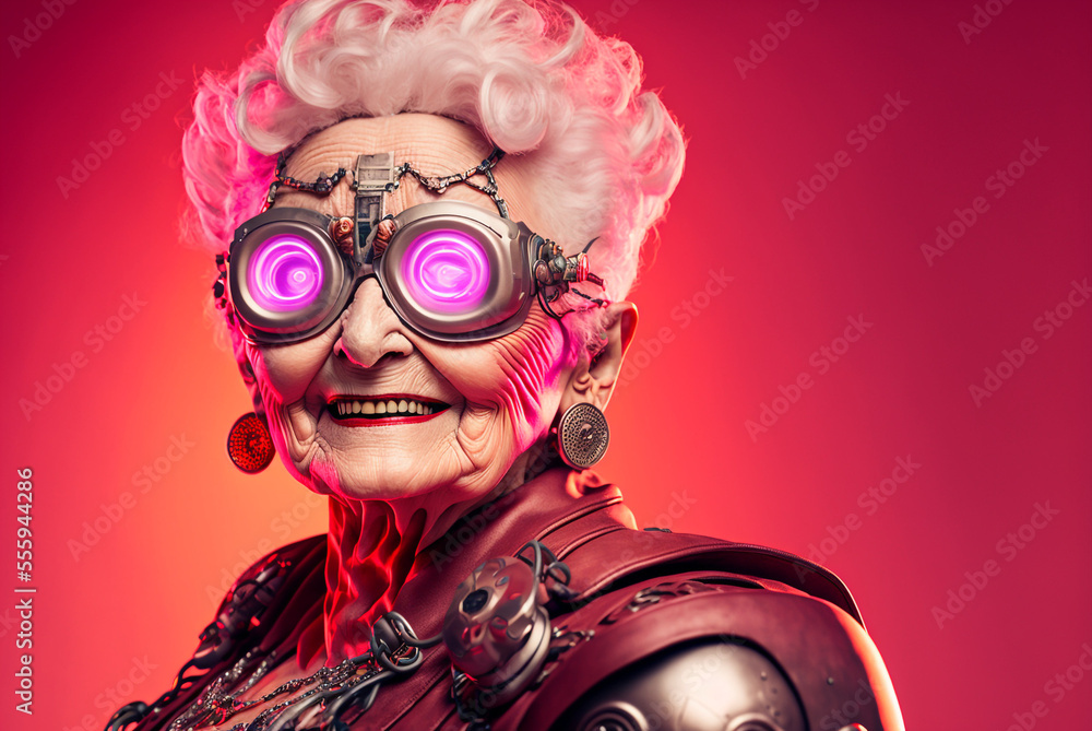 Generative ai illustration sci-fi futuristic old woman humanoid robot. Generative ai illustration sci-fi futuristic old woman humanoid robot.