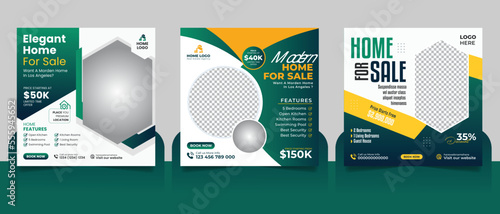 Real estate house property sale social media post web banner and square flyer template set