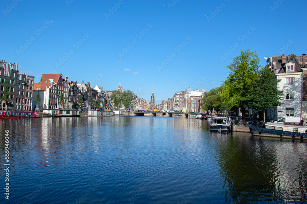 Historical Canal Houses At The Amstel River Amsterdam The Netherlands 2019