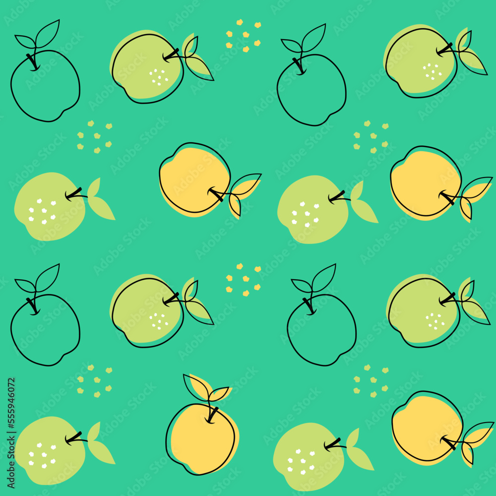 Vector pattern of apples with leaves for fabric or packaging. Vector pattern of apples with leaves for fabric or packaging.