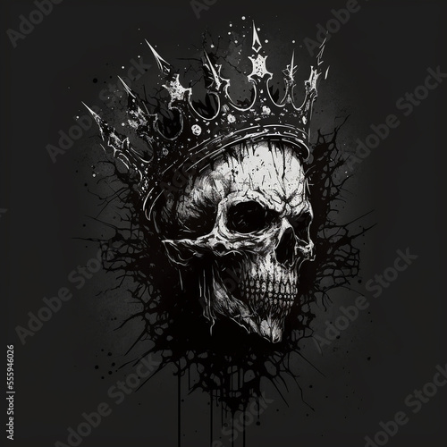 Skull in the crown. Drawing in mascara or watercolor. Logo or sketch for tattoos. AI generated Illustration photo