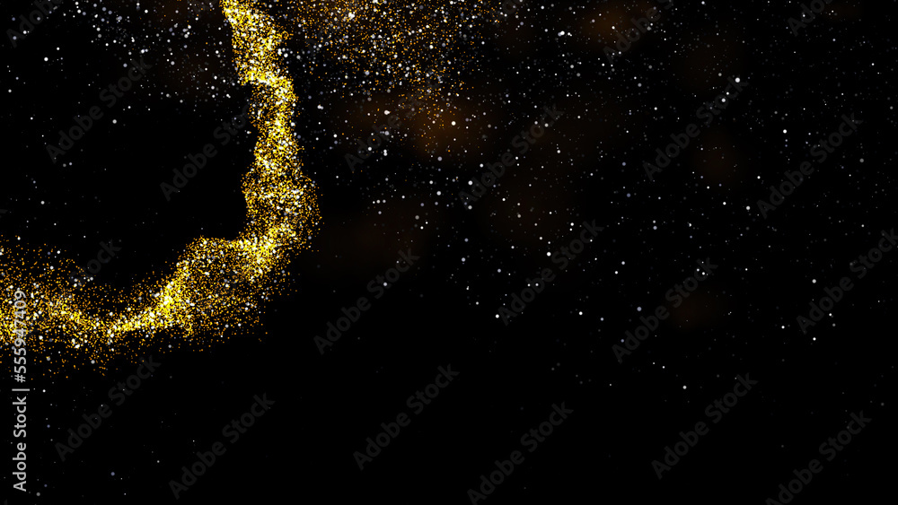 gold dust blown away by the wind and scattered. 3d illustration of gold particle