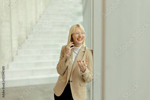 Businesswoman using mobile ...