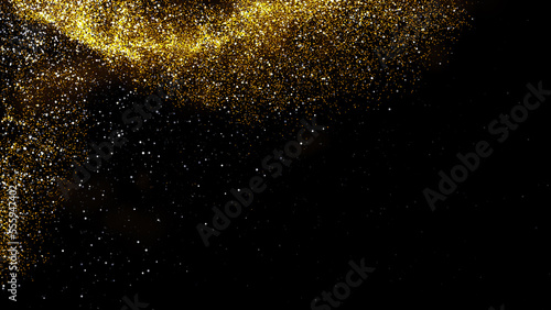 gold dust blown away by the wind and scattered. 3d illustration of gold particle