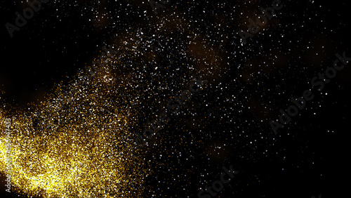 gold dust blown away by the wind and scattered. 3d illustration of gold particle